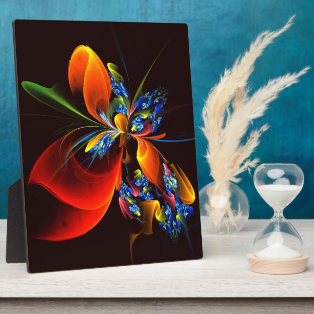 Blue Orange Floral Modern Abstract Art Pattern #03 Plaque (Side)
