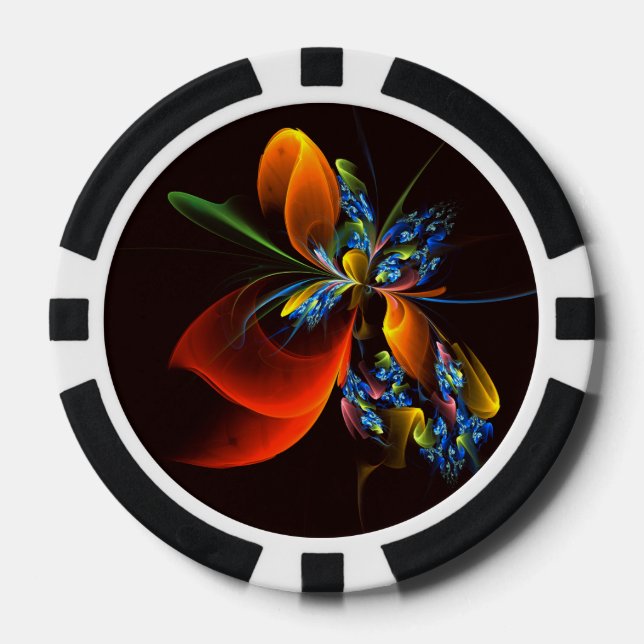 Blue Orange Floral Modern Abstract Art Pattern #03 Poker Chips (Front)
