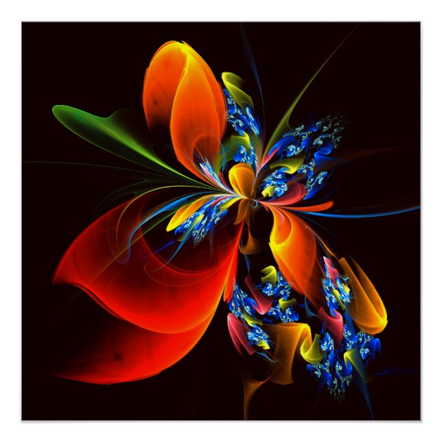 Blue Orange Floral Modern Abstract Art Pattern #03 Poster (Front)
