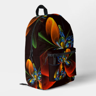 Blue Orange Floral Modern Abstract Art Pattern #03 Printed Backpack