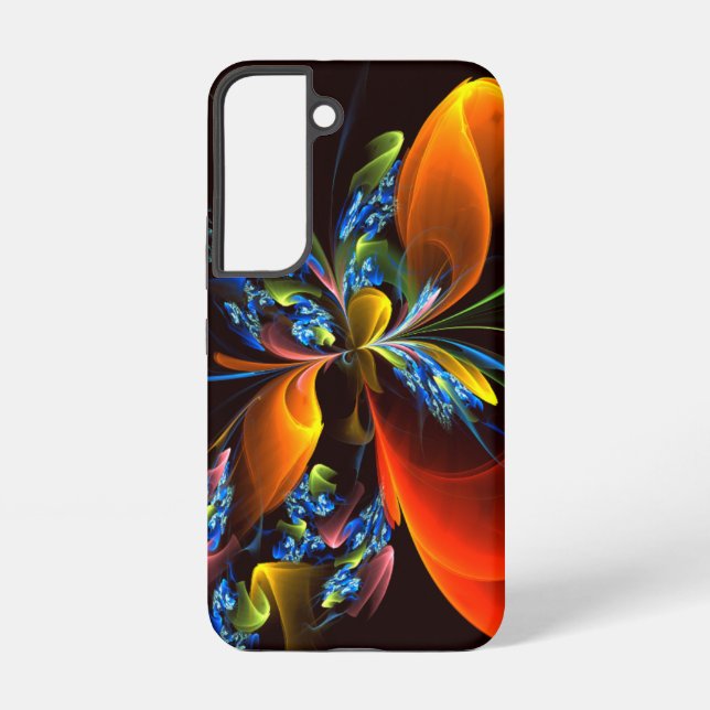 Blue Orange Floral Modern Abstract Art Pattern #03 Samsung Galaxy S22 Case (Back)