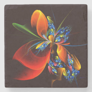 Blue Orange Floral Modern Abstract Art Pattern #03 Stone Coaster