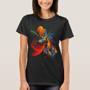 Blue Orange Floral Modern Abstract Art Pattern #03 T-Shirt