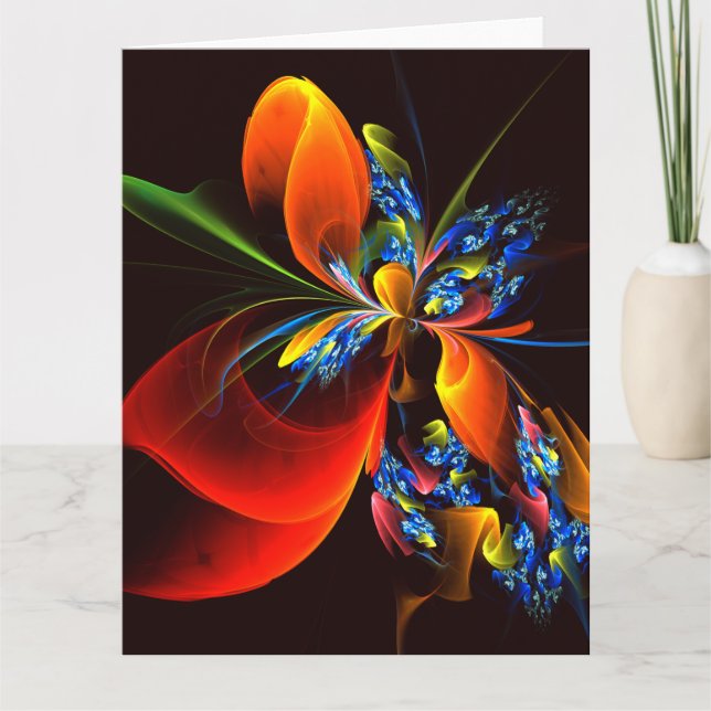 Blue Orange Floral Modern Abstract Art Pattern #03 Thank You Card (Front)