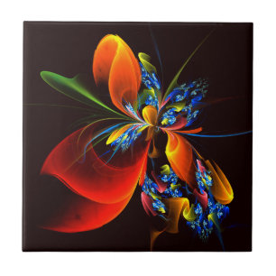 Blue Orange Floral Modern Abstract Art Pattern #03 Tile