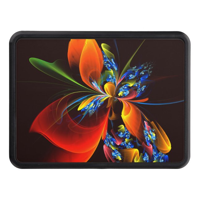 Blue Orange Floral Modern Abstract Art Pattern #03 Trailer Hitch Cover (Front)