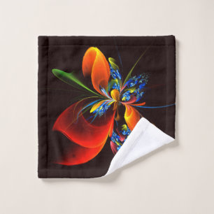 Blue Orange Floral Modern Abstract Art Pattern #03 Wash Cloth