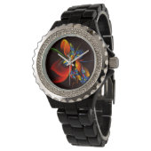 Blue Orange Floral Modern Abstract Art Pattern #03 Watch (Angled)