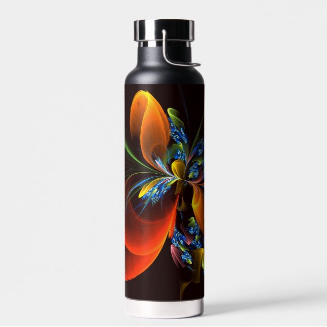 Blue Orange Floral Modern Abstract Art Pattern #03 Water Bottle (Left)