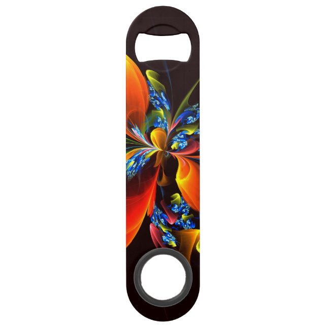 Blue Orange Floral Moderne Art Abstrait Motif #03 (Devant)