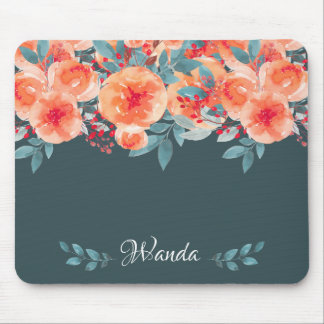 Blue & Orange Floral Mouse Pad