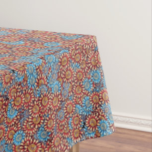 Blue & Orange Floral Pattern Bold Cute Boho Chic Tablecloth