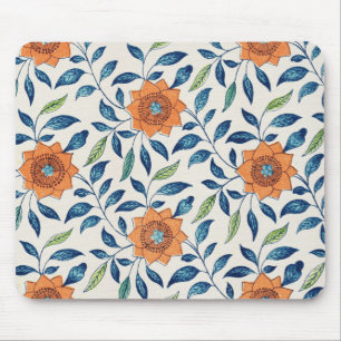 Blue & Orange Floral Pattern Mouse Pad