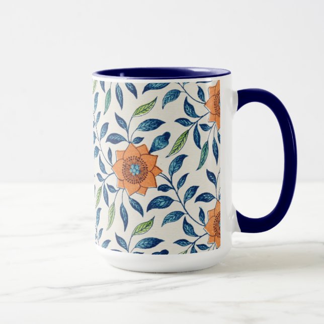 Blue & Orange Floral Pattern Mug (Right)