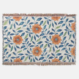 Blue & Orange Floral Pattern Throw Blanket