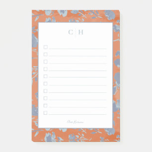 Blue & Orange Floral Print Post-It® Notes, 4" x 6" Post-it Notes