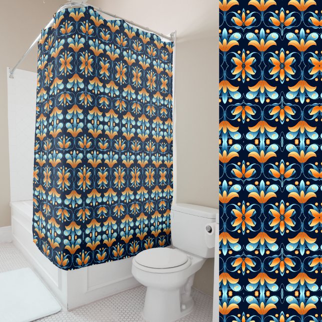 blue orange flowers Art Deco (Creator Uploaded)
