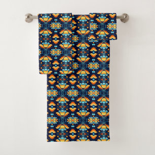 blue orange flowers Art Deco Bath Towel Set