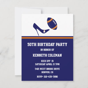 Blue & Orange Football Birthday Party Save The Date