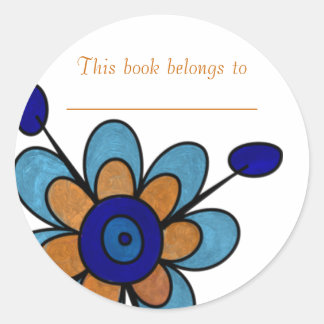 Blue & Orange Fun Flowers Classic Round Sticker