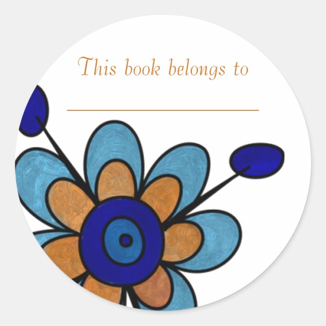 Blue & Orange Fun Flowers Classic Round Sticker (Front)