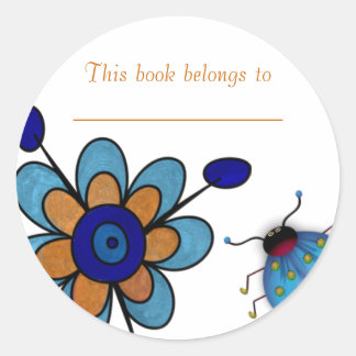 Blue & Orange Fun Flowers Classic Round Sticker