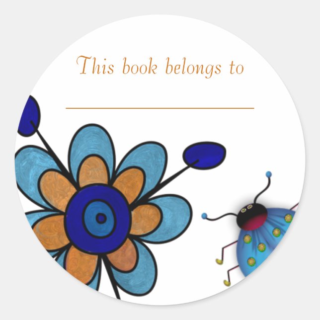 Blue & Orange Fun Flowers Classic Round Sticker (Front)