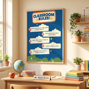 Blue Orange Funny Classroom Rules Customizable Poster