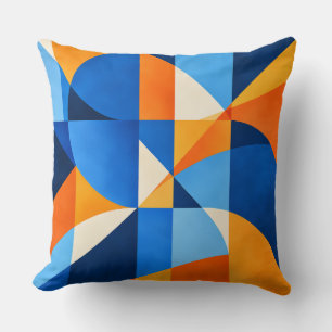 Blue Orange Geometric Abstract Throw Pillow