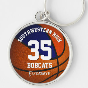 blue orange girl boy sports team name basketball keychain