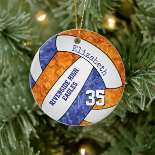 blue orange girls volleyball player team memento ceramic ornament