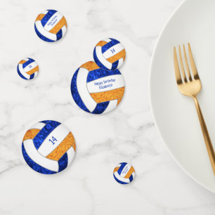 blue orange girly volleyball birthday party confetti