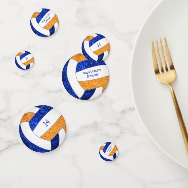 blue orange girly volleyball birthday party confetti (Group)