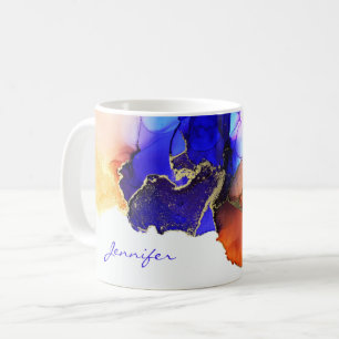 Blue Orange Gold Abstract Alcohol Ink Named Coffee Mug