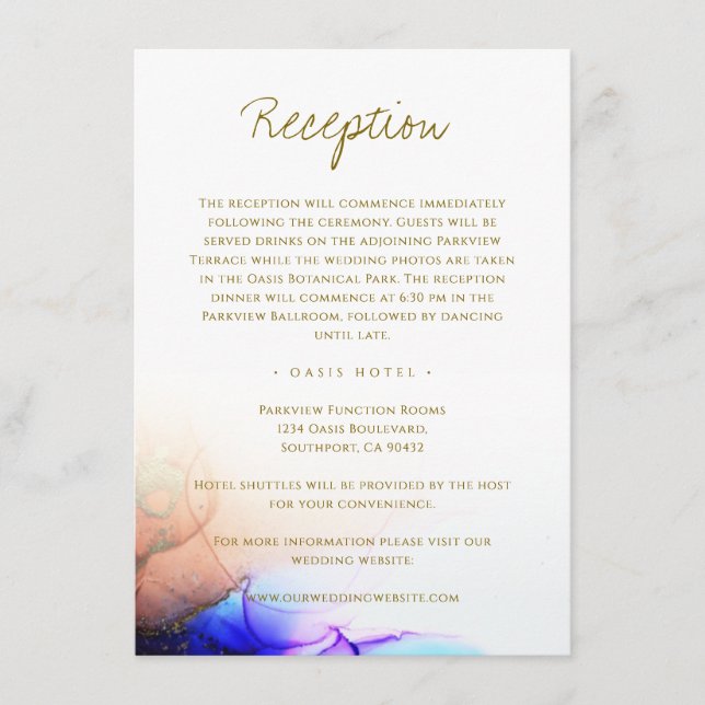 Blue Orange Gold Wedding Enclosure Card (Front)