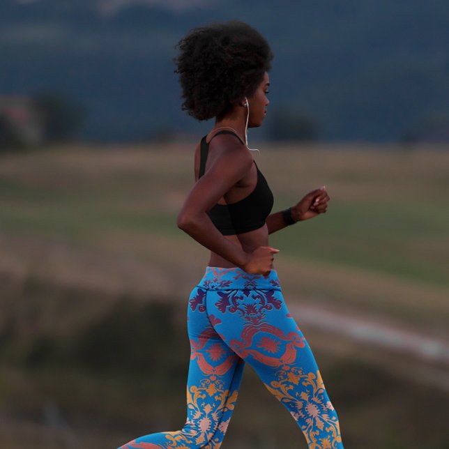 Blue Orange Gradient Damask  Leggings (Creator Uploaded)