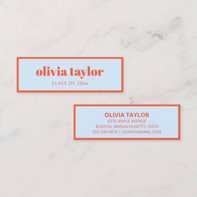 Blue Orange Graduation Contact Calling Card Insert (Front/Back)