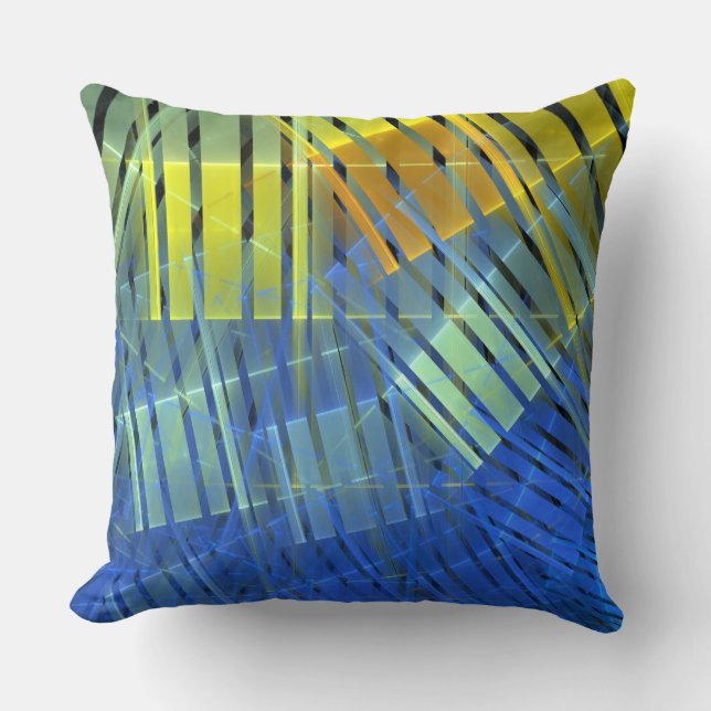 Blue orange green fractal strips pattern throw pillow (Front)