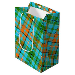 Blue Orange Green Plaid Tartan Design  Medium Gift Bag