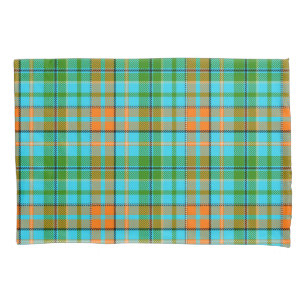 Blue Orange Green Plaid Tartan Design  Pillowcase