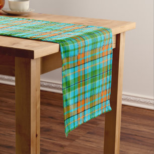 Blue Orange Green Plaid Tartan Design Short Table Runner