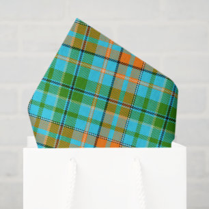 Blue Orange Green Plaid Tartan Design Tissue Paper