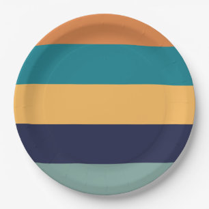 Blue Orange Green Stripes  Paper Plate