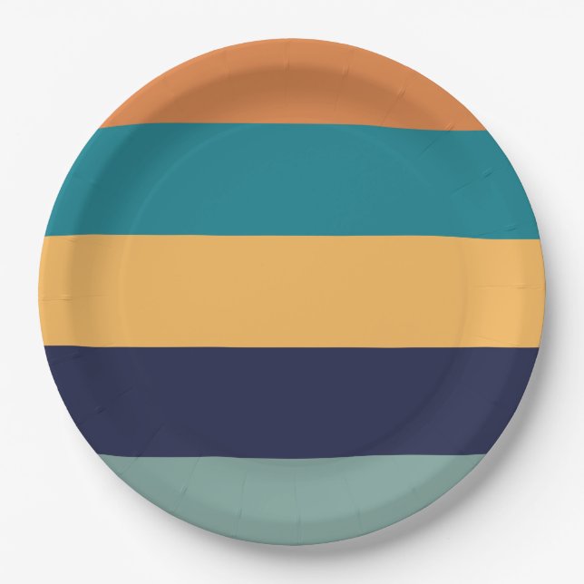 Blue Orange Green Stripes  Paper Plate (Front)