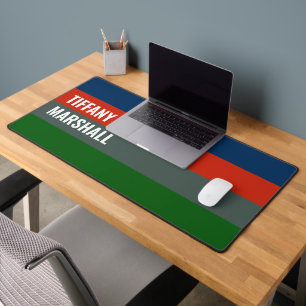 Blue Orange Green Stripes Pattern Personalized Desk Mat