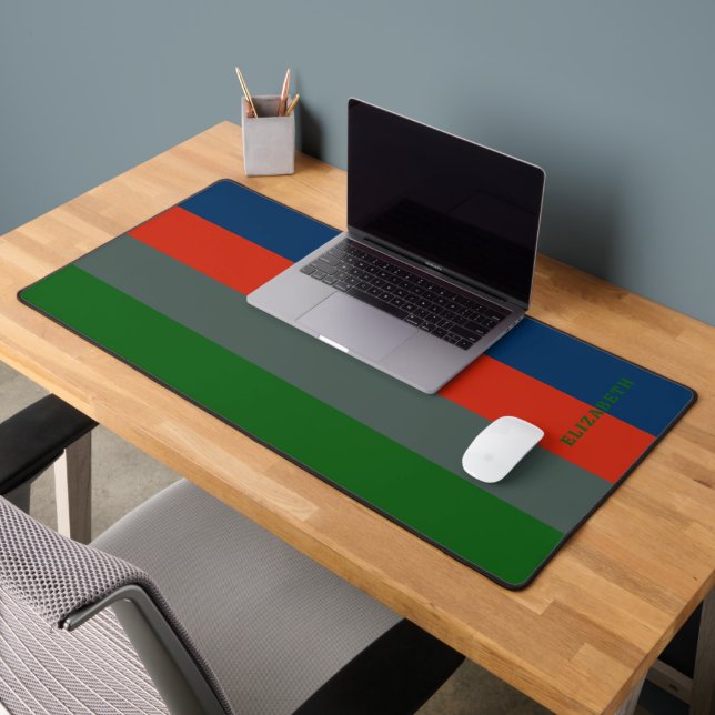 Blue Orange Green Stripes Pattern Personalized Desk Mat (Office 2)