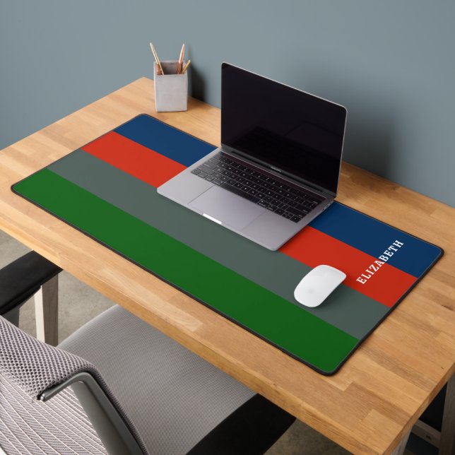 Blue Orange Green Stripes Pattern Personalized Desk Mat (Office 2)
