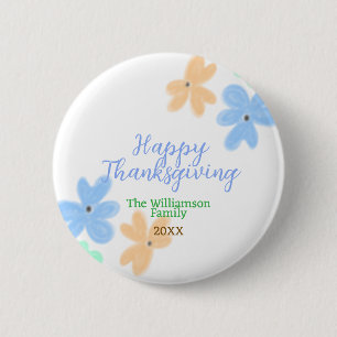 Blue orange green watercolor flower winterThanks 2 Inch Round Button
