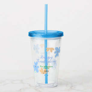 Blue orange green watercolor flower winterThanks Acrylic Tumbler