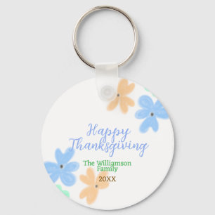 Blue orange green watercolor flower winterThanks Keychain